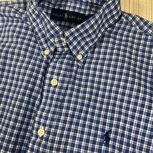 Ralph Lauren Men's Blue White Plaid Gingham Check Short Sleeve Button Down L